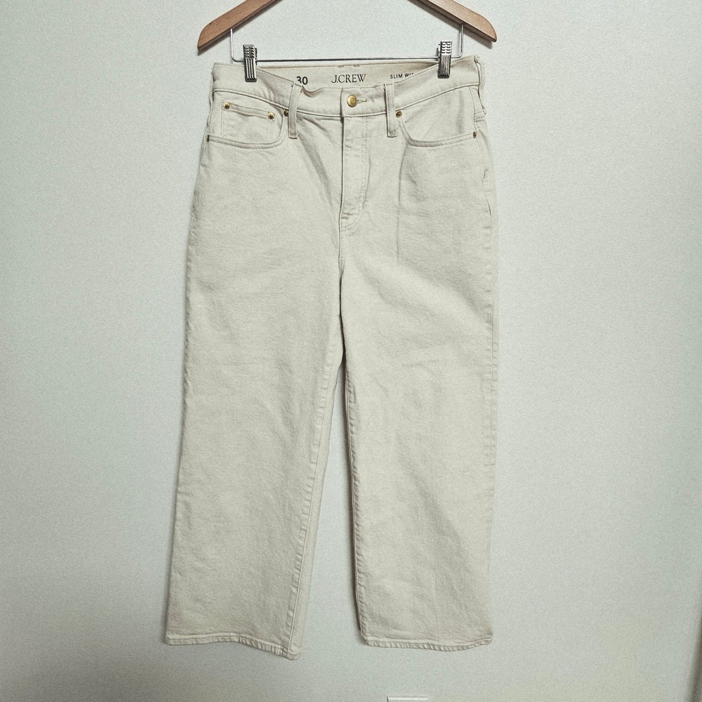 J.Crew Slim Wide Leg Jeans 30 Ecru Off White High Rise Cropped Denim Pants
